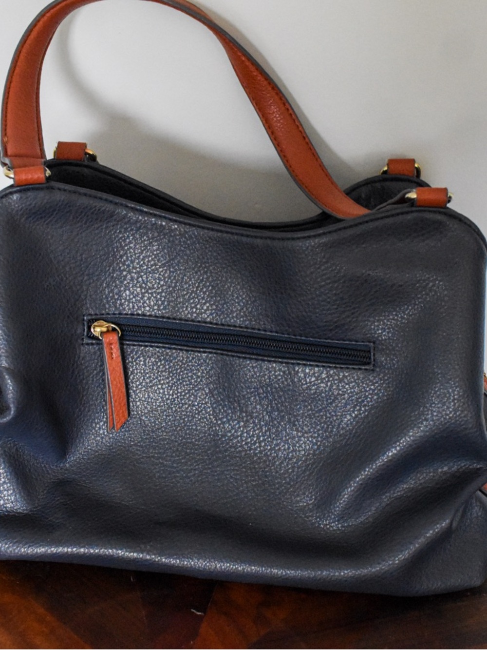 Jones New York Satchel in Cognac and Blue Top Handle w/Strap and Belted Detail - Picture 5 of 8